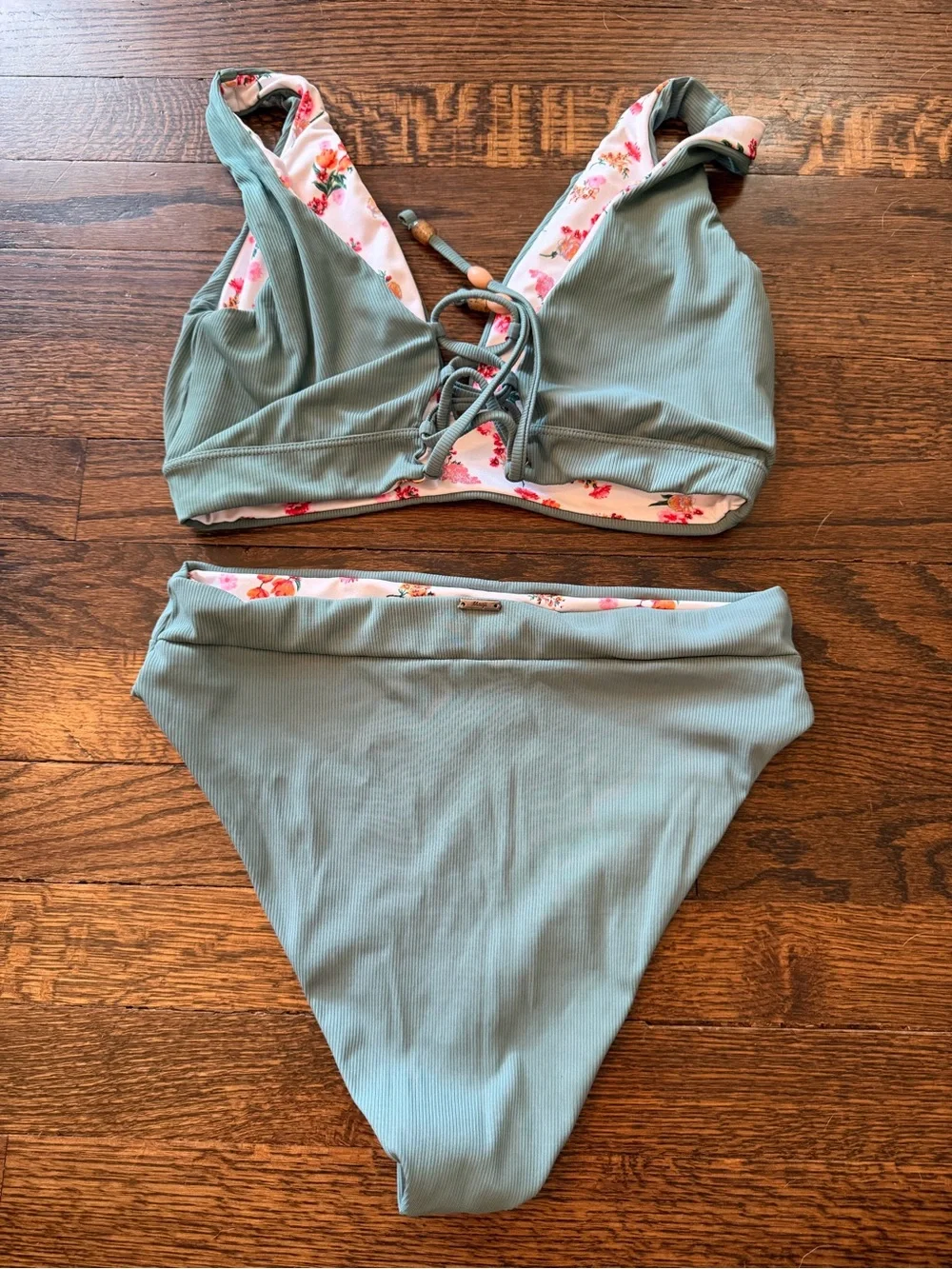 MAAJI, Sage Green Ribbed Reversible Bikini Set